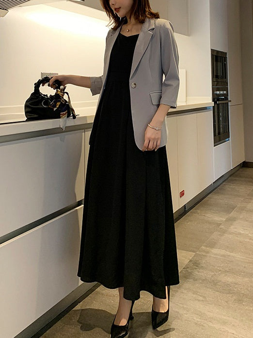 Klimentina Plus Size Blazer And Sleeveless Midi Dress Set