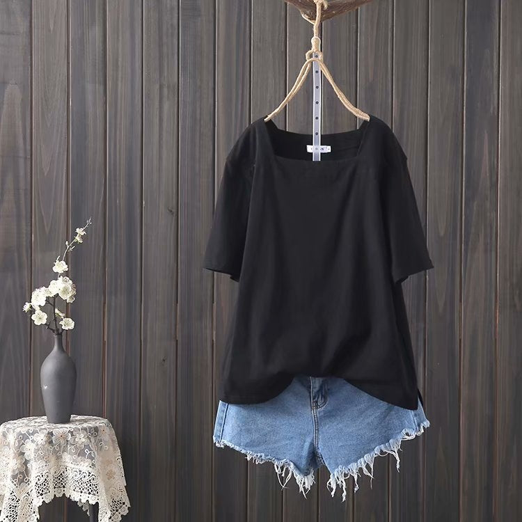 Krystine Plus Size Square Neck Short Sleeve T Shirt Top