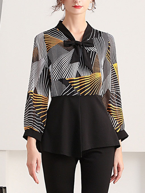 Kostandea Plus Size Peplum Long Sleeve Blouse