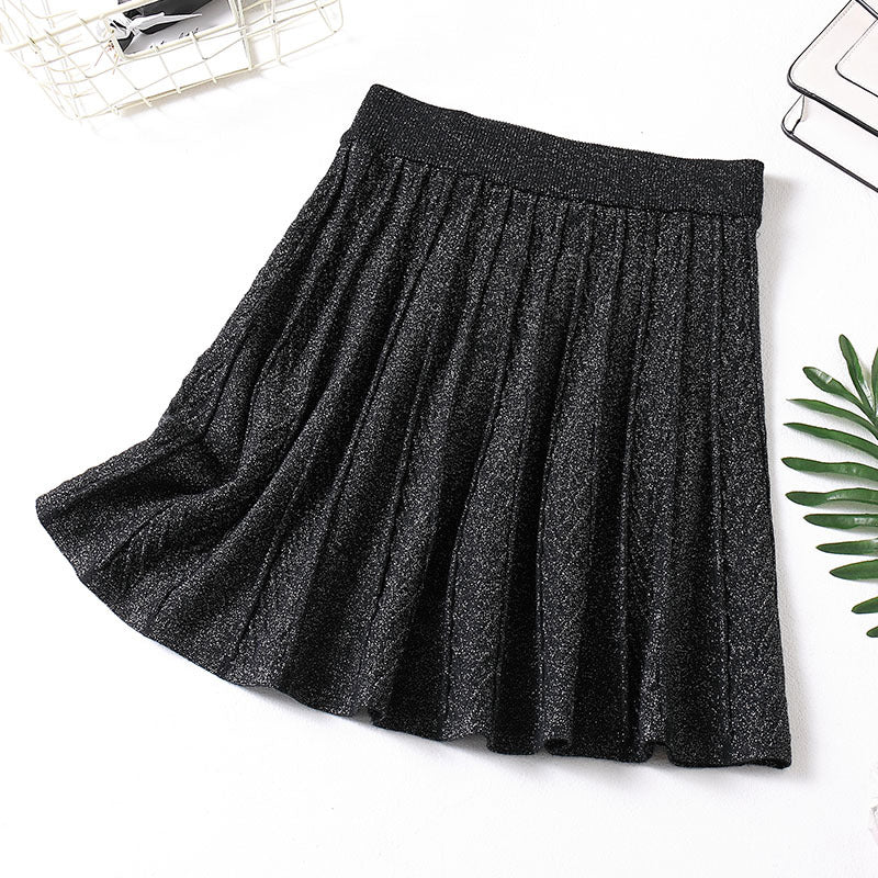 Khia Plus Size Shimmer Pleated Knit Mini Skirt