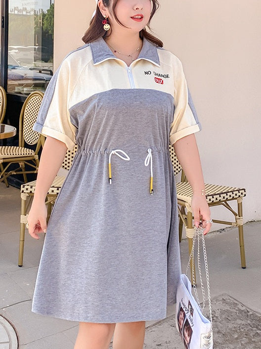 Pomeline Grey Street Knit Polo Tee Swing Skirt Dress