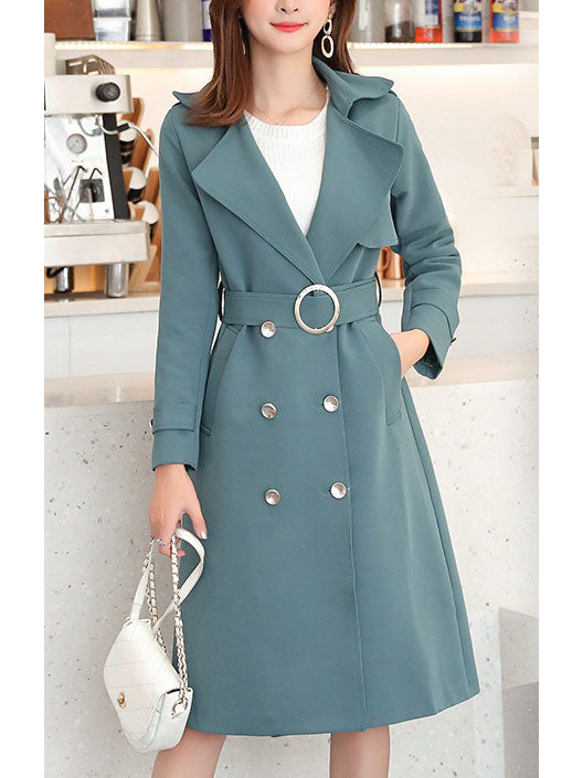 Surie Plus Size Double Breast Autumn Trench Coat (Green, Black)