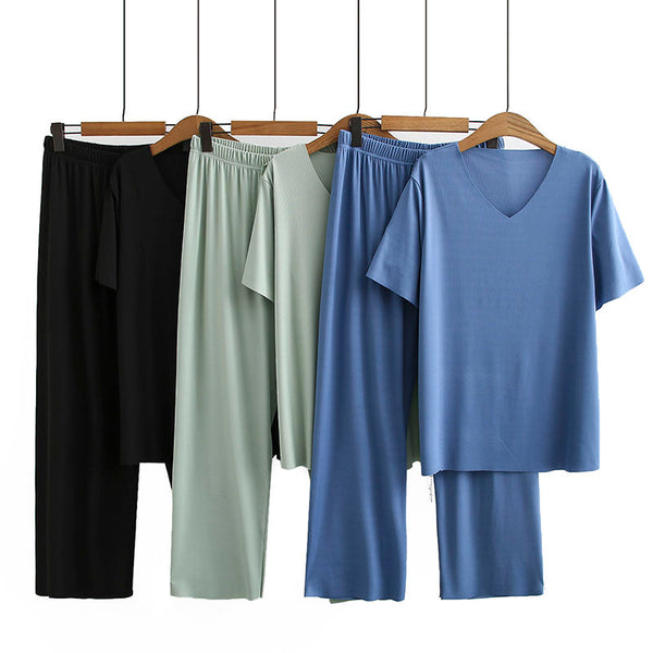 Janaye Plus Size Pyjamas V Neck Stripe T Shirt Top And Long Pants Set