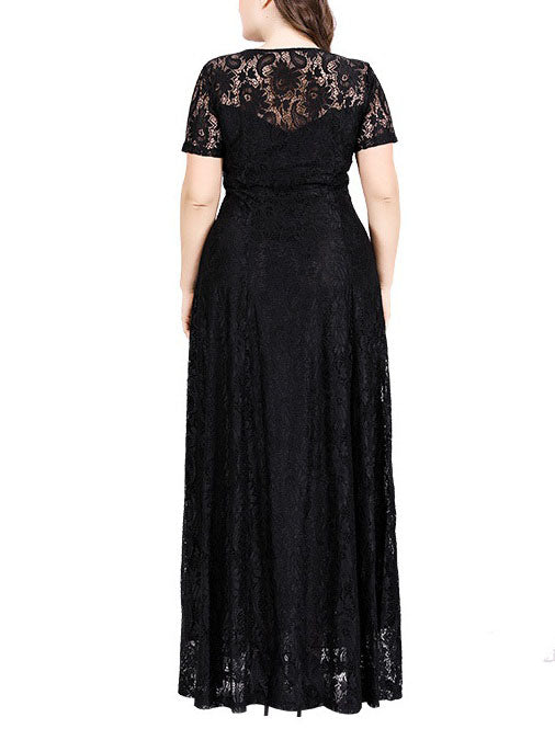 knee length dresses for ladies Wednesday Plus Size Lace Short Sleeve Maxi Dress (Black, White) (Suita –  Pluspreorder
