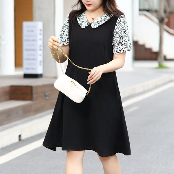 Plus Size Leopard Short Sleeve Shirt Dress