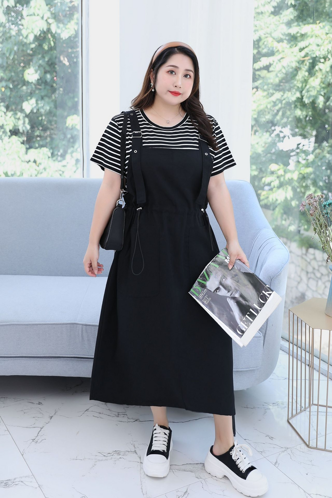 5XL 8XL Plus Size Mock 2 Piece Suspender Dress Extra Big Size