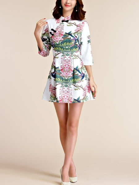 White Lilie Swing Modern Plus Size Qipao Cheongsam Mid Sleeve Dress