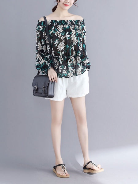 Luxi Off Shoulder Chiffon Floral Blouse (EXTRA BIG)