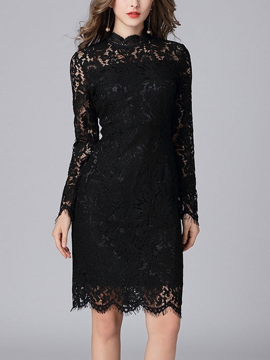 Kaycie Eyelash Lace Black Dress