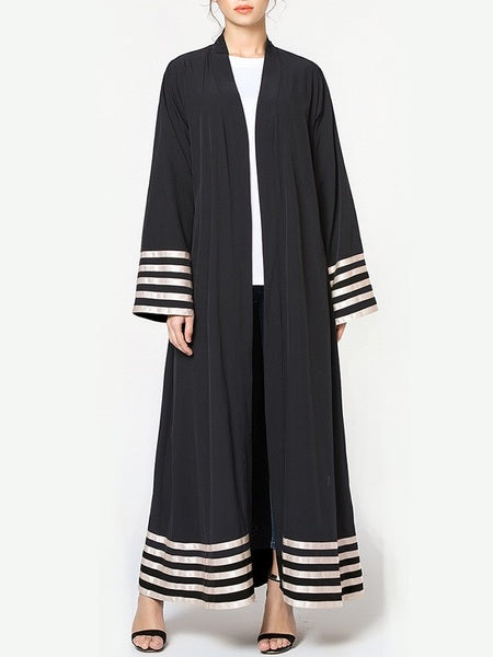 (S-5XL) Kierah Stripe Trim Maxi Jacket (EXTRA BIG SIZE)