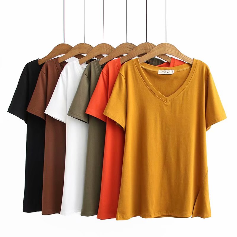 Krystyna Plus Size V Neck Slit Short Sleeve T Shirt Top