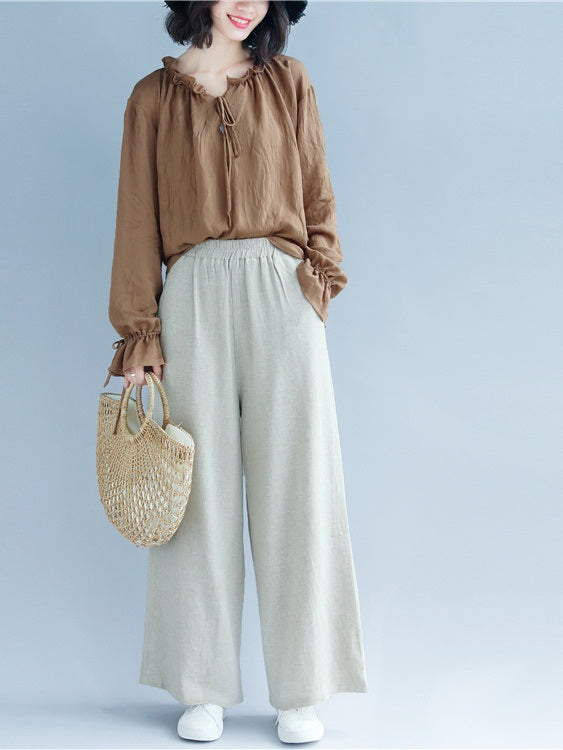 Tobin Plus Size Loose Wide Leg Culottes Long Pants (Black, White, Beige)