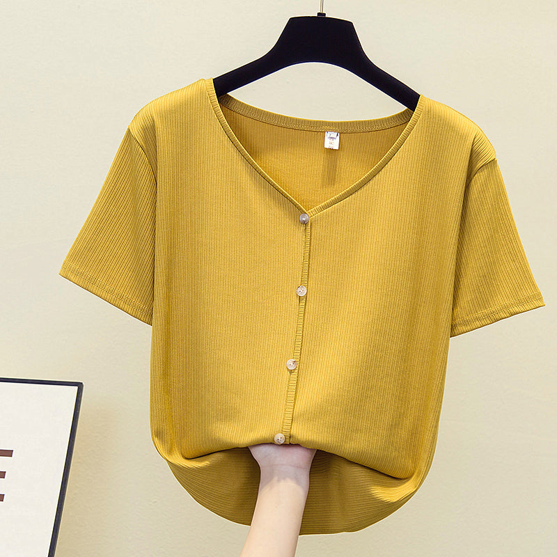 Kiriana Plus Size Knit V Neck Short Sleeve Top