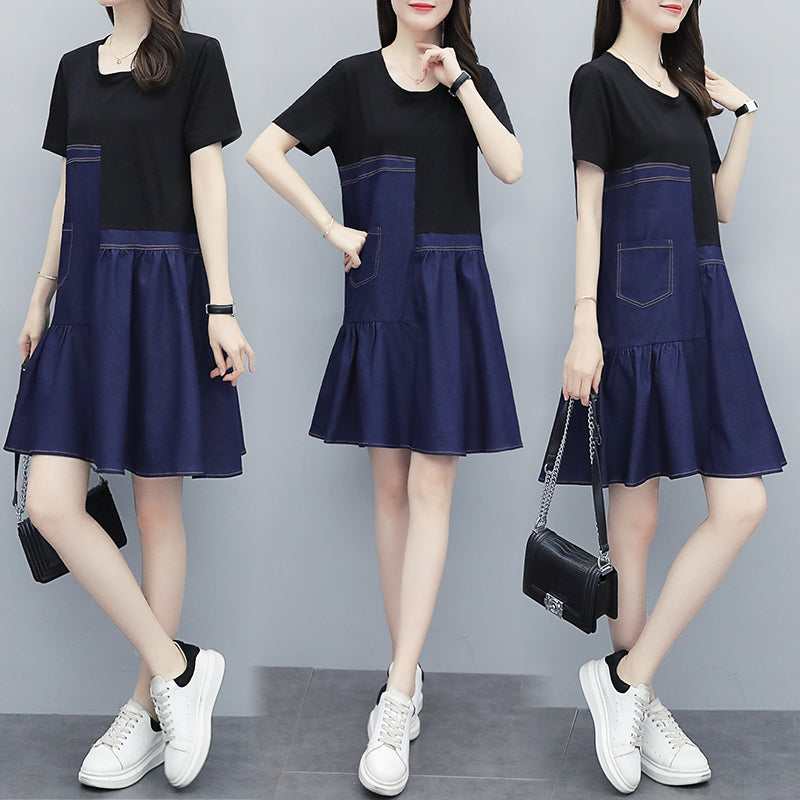 Kirjah Plus Size Denim Mermaid Short Sleeve Dress