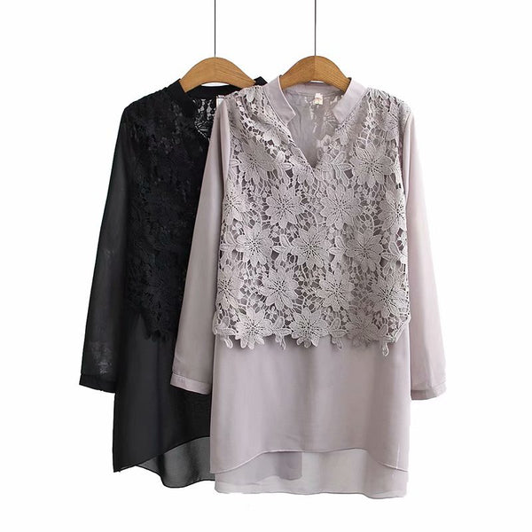 Ladina Plus Size Muslimah Lace Longer Back Tunic Long Sleeve Top