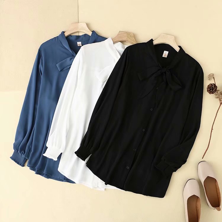 Lady Plus Size Chiffon Pussybow Long Sleeve Blouse