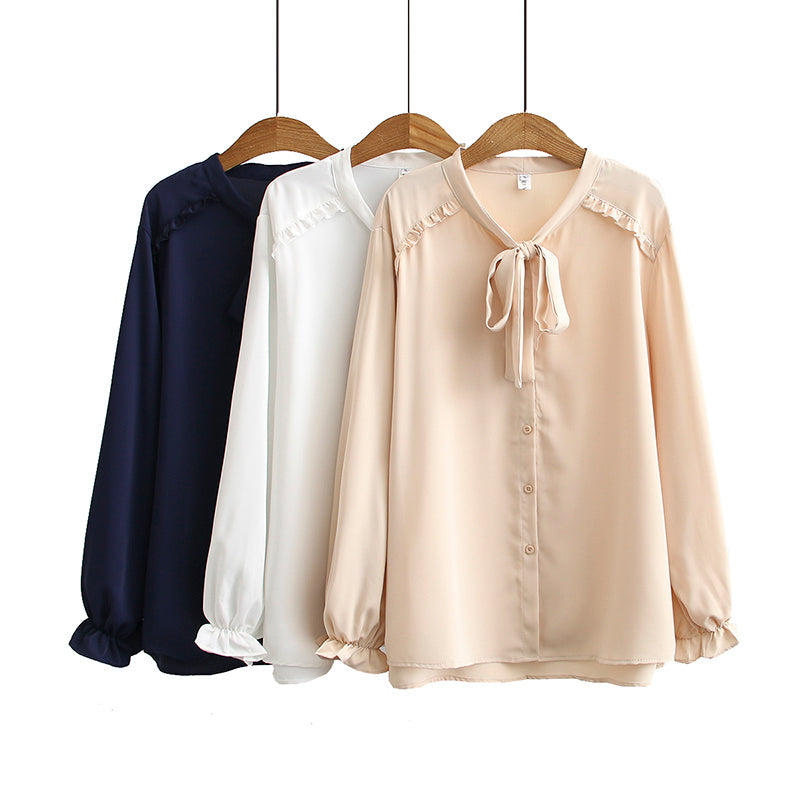 Laekyn Plus Size Chiffon Pussybow Long Sleeve Blouse