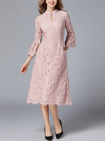 Miah Pink Lace Plus Size Cheongsam Qipao Occasion With Sleeves Mid Sleeve Dress