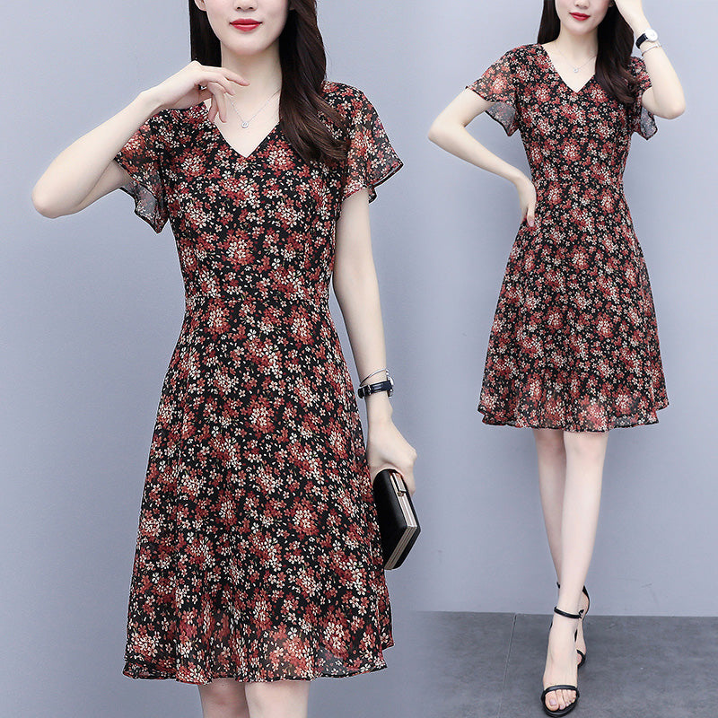 Landel Plus Size Floral Chiffon Dress