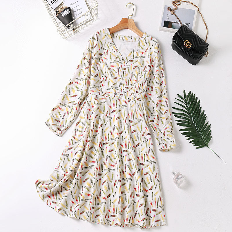 Khloe Plus Size Art V Neck Long Sleeve Dress