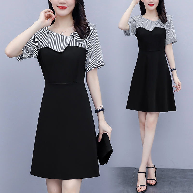 Koharu Plus Size Stripe Collar Short Sleeve Dress