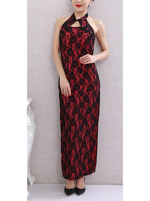 Taya Plus Size Cheongsam Qipao Lace High Slit Sleeveless Maxi Dress Gown (Suitable For Chinese New Year, Weddings, Evening Wear, Red Carpet, Company Function)