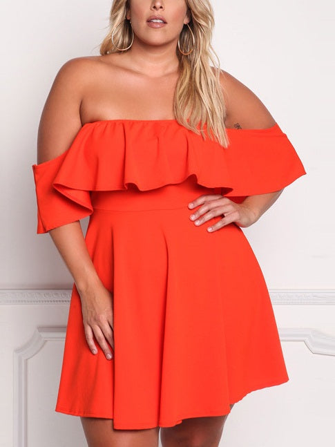 Tameka Plus Size Off Shoulder Short Sleeve Dress (Suitable For Chinese New Year, Weekends, And Nights Out) (Orange, Green, Black)