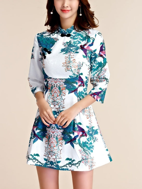 Brioche Azure White Plus Size Swing Qipao Cheongsam Dress