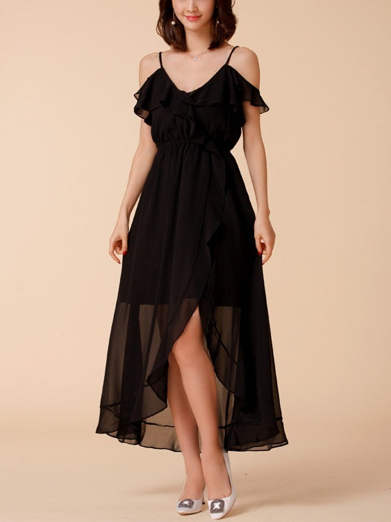 Karley Off Shoulder Plus Size Occasion Evening Short Sleeve Maxi Dress (Black)