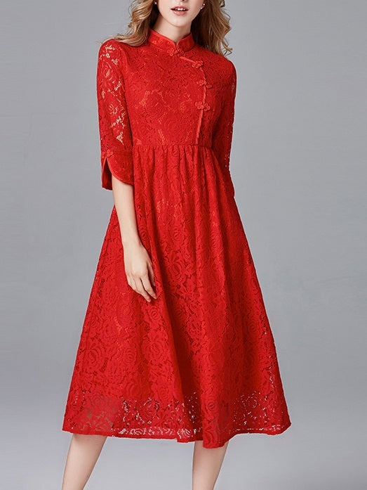 Maelie Red Plus Size Cheongsam Qipao Occasion Wedding Midi Dress