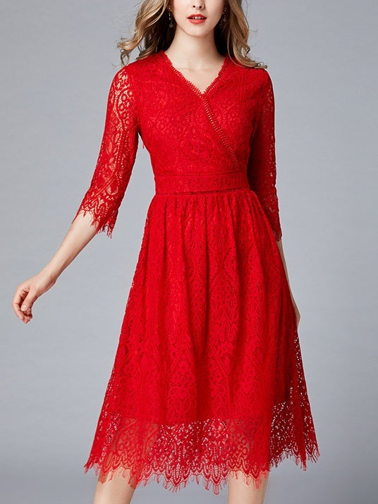 Miata Red Lace Wrap Dress