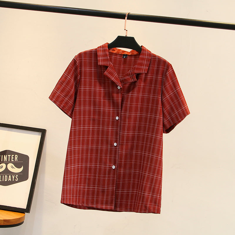 Laeticia Plus Size Checked Short Sleeve Shirt Blouse