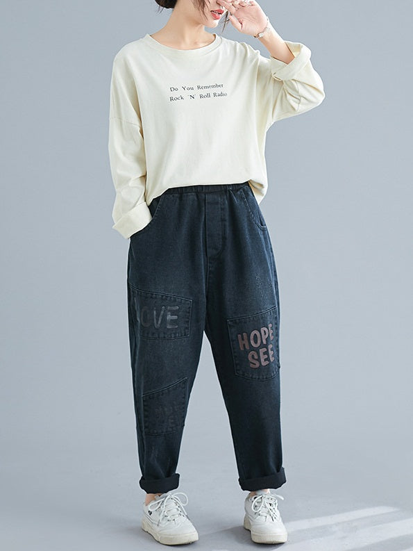 Wynna Plus Size Black Hope See Love Denim Long Jeans (EXTRA BIG SIZE)