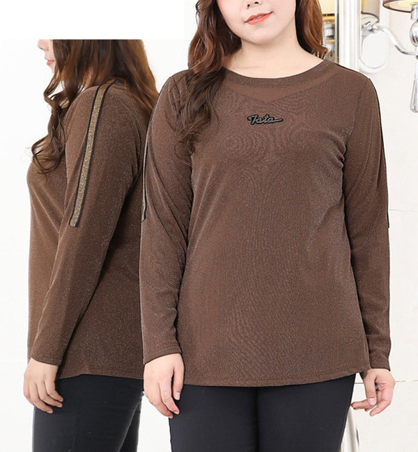Sydelle Plus Size Brown With Fleece Inside Winter Long Sleeve Top (EXTRA BIG SIZE)