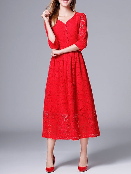 Maven Red Lace Midi Dress