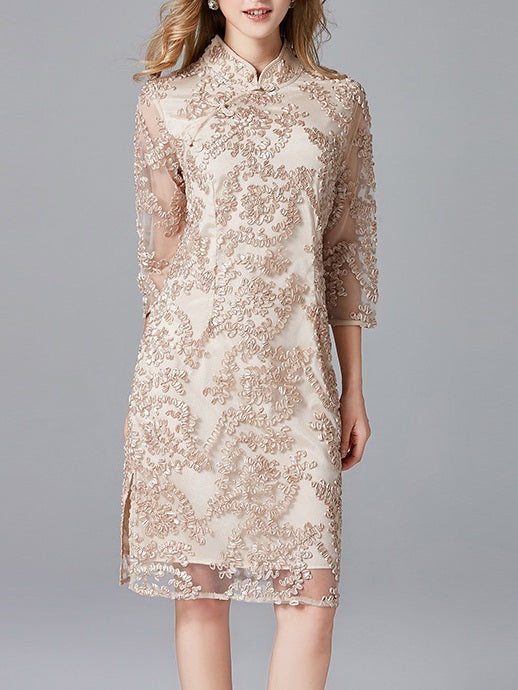 Maelle Gold Plus Size Cheongsam Qipao Mid SleeveDress