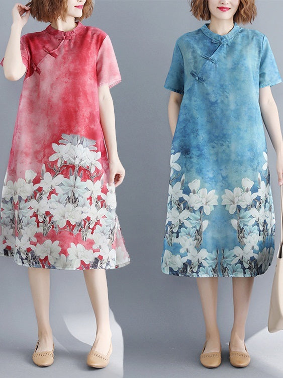 Meaghan (Bust 96-108CM) Floral Plus Size Cheongsam Qipao Casual Short Sleeve MidiDress