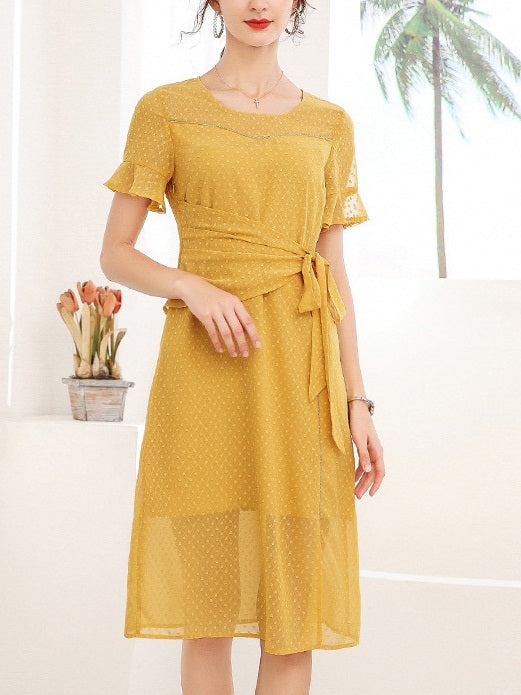 Jenae Plus Size Yellow Dobby Dots Dress