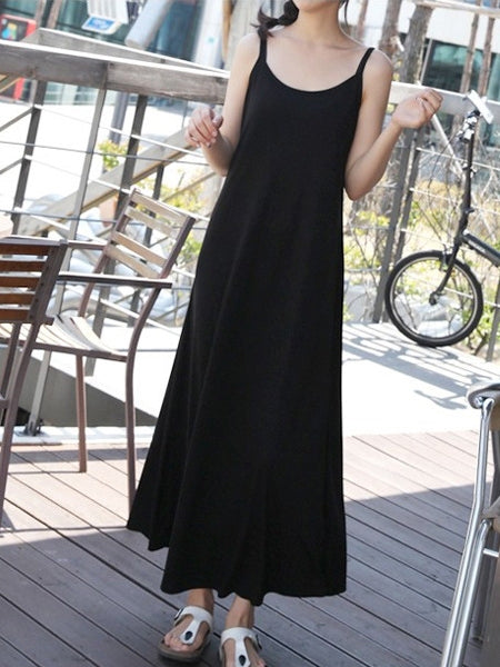 Knit Camisole Casual Sleeveless Maxi Dress (Black, Grey) (EXTRA BIG SIZE)