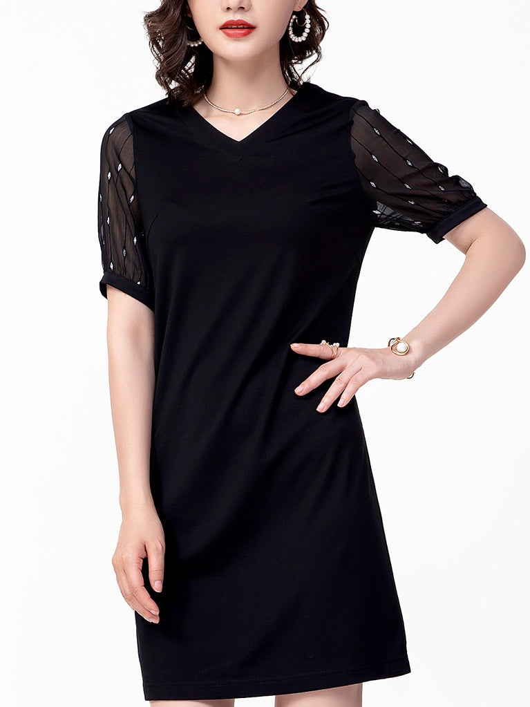 Kertle Plus Size V Neck Shimmer Lace Sleeve Dress