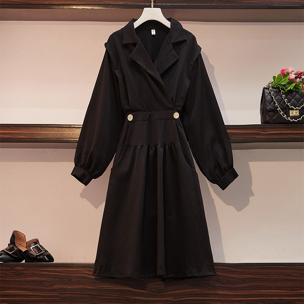 Sherine Black Button Trench Coat Look L/S Shirt Dress