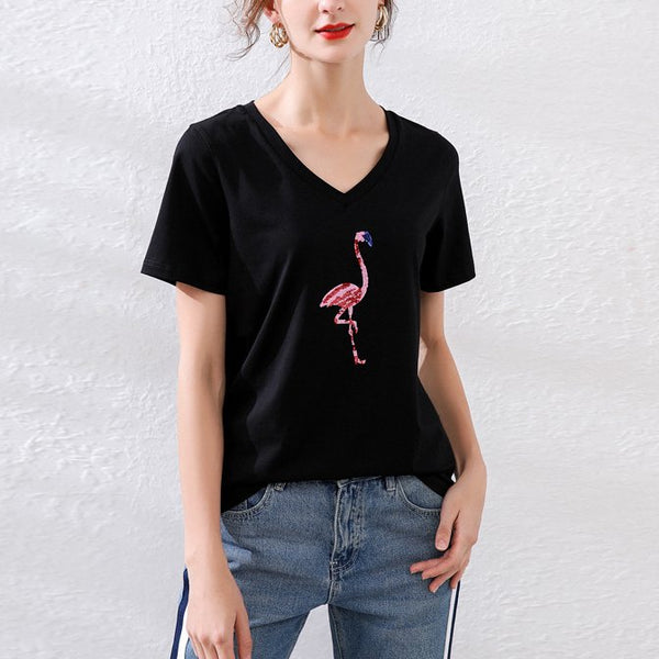Plus Size Flamingo Short Sleeve T Shirt Top