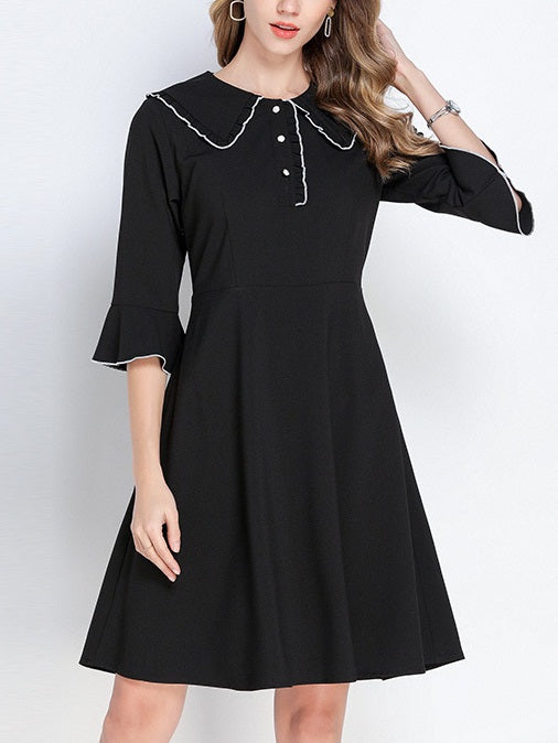 Wilma Plus Size Buttons Bell Sleeve Collar Swing Mid Sleeve Shirt Dress