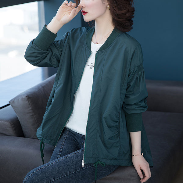 Lenka Plus Size Green Windbreaker Baseball Jacket