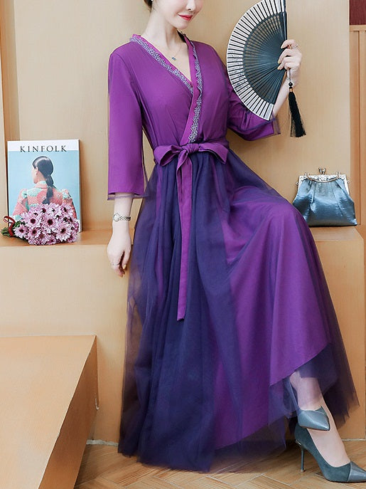 Leonore Plus Size Oriental Wrap Midi Dress