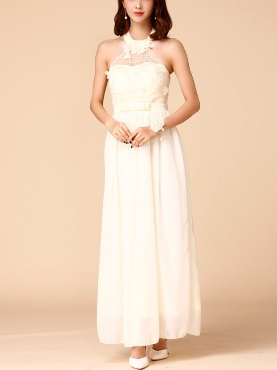 Karli Halter Plus Size Occasion Party Wedding Evening Bridesmaid Sleeveless Maxi Dress Gown (White, Grey)
