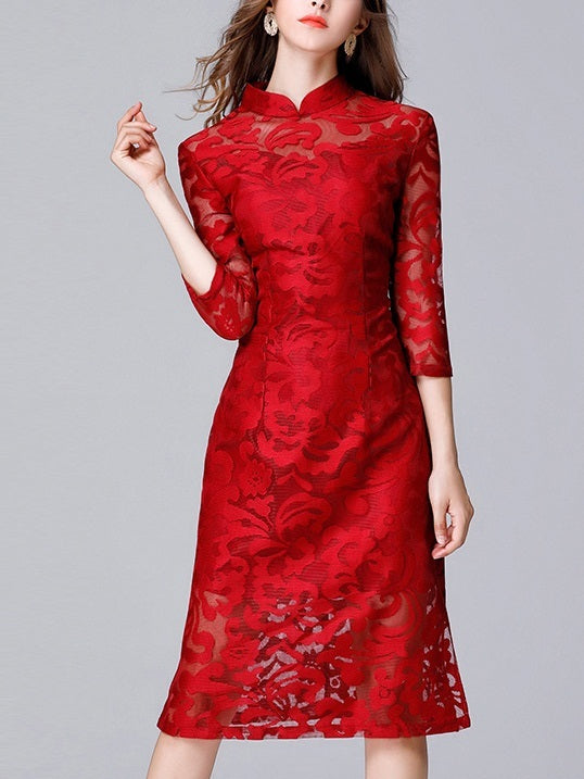 Kayden Filgree Plus Size Cheongsam Qipao Occasion Midi Dress