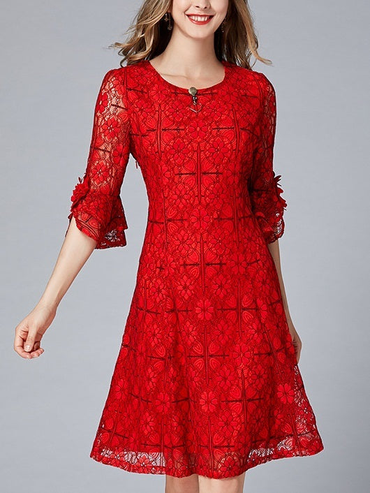 Micaela Charm Floral Red Lace Dress