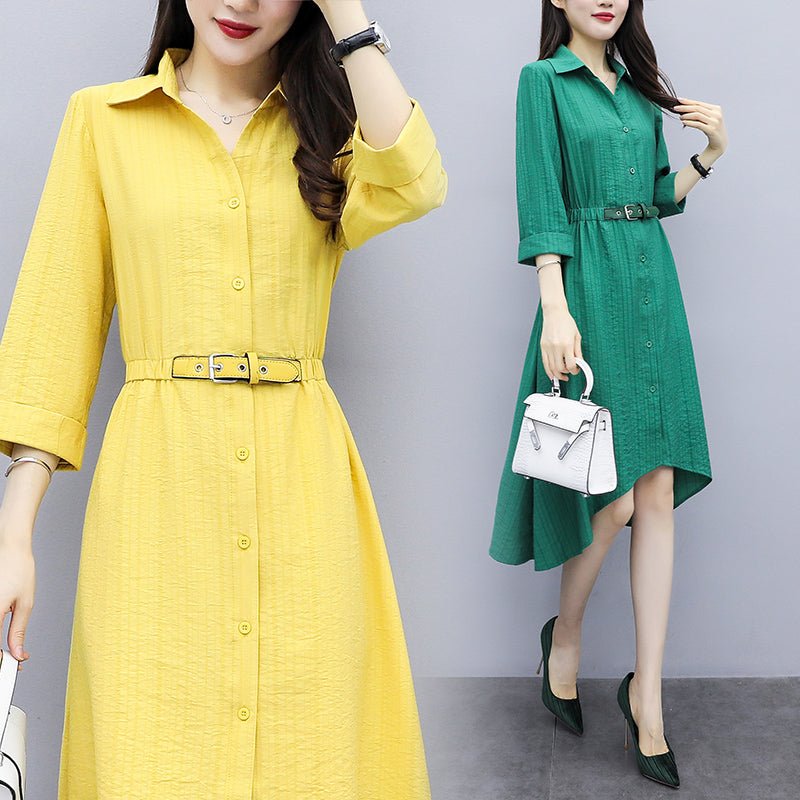 Kellesha Plus Size Work Belted Mid Sleeve Midi Dress