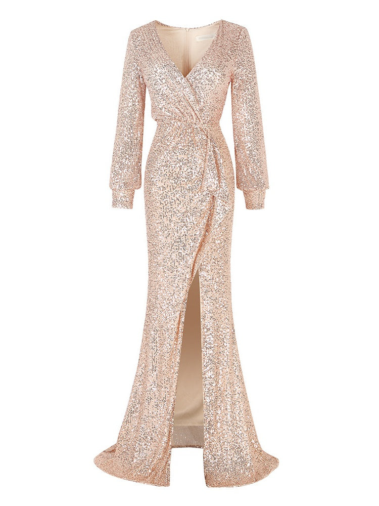 Plus Size Gold Wrap Long Sleeve Gown Pluspreorder Plus Size Gold Wrap Long Sleeve Gown Pluspreorder